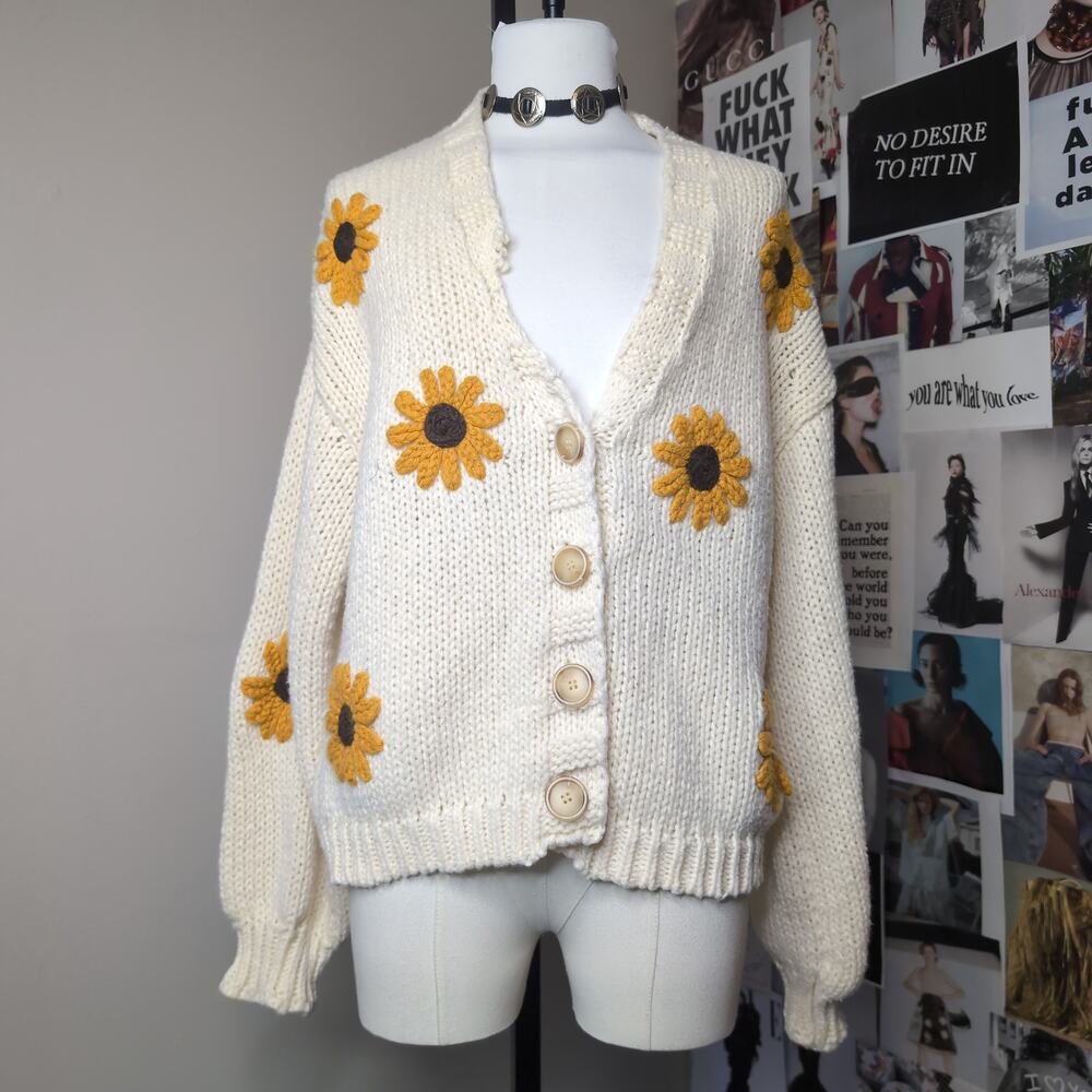 Chunky Knit Sunflower Cardigan Cottagecore
